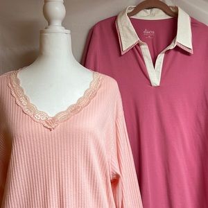 Denim &Co set of (2) 3/4 sleeve tops 1X Pink